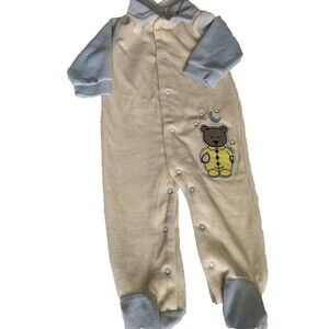 VINTAGE 2012 FISHER PRICE Mattel Bodysuit Boys Pajamas Blue Beige Teddy Bear